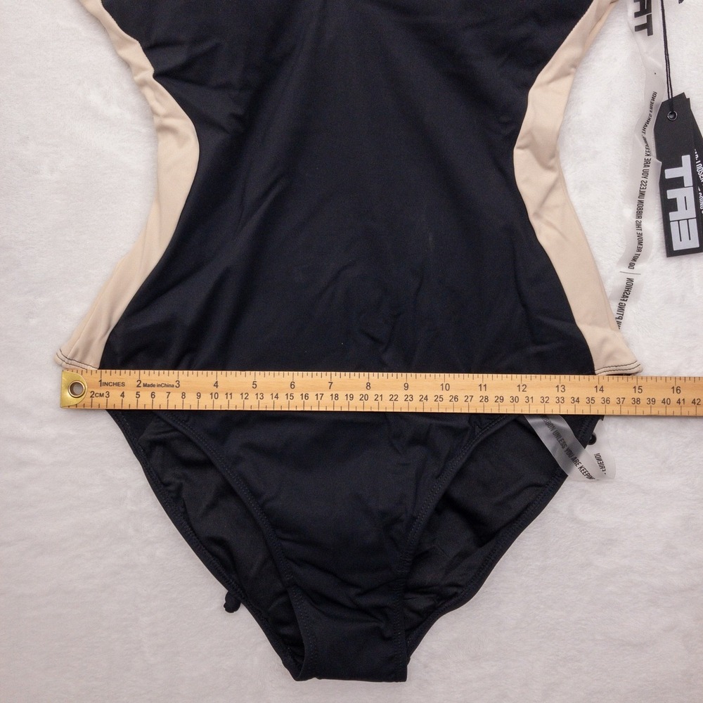 Black & Cream One-Piece Swimsuit with Side Contrast - Picture 8 of 10